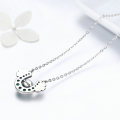 Authentic 925 Sterling Silver Horseshoe Green CZ Clover Flower Pendant Necklace Women Sterling Silver Jewelry